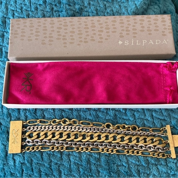 Silpada KR chunky brass silver and gold tone bracelet - Picture 6 of 6